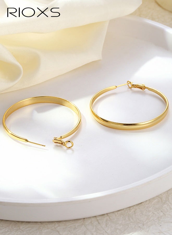 RIOXS Women's Hoop Earrings, Large Circle Design with Flat Inner Surface and Curved Outer Edge, Three-Dimensional Minimalist Dangle Earrings, Lightweight Hypoallergenic Material, Perfect for Parties, Galas, Vacations, Everyday Wear, and Special Occasions - Image 3